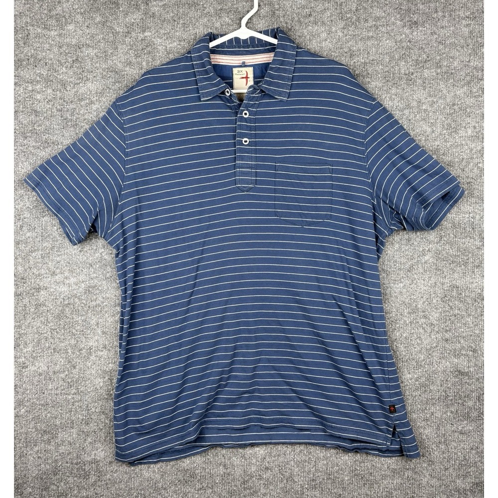 Relwen Polo Shirt Mens 2XL XXL Blue White Stripe Cotton Pocket Huckberry